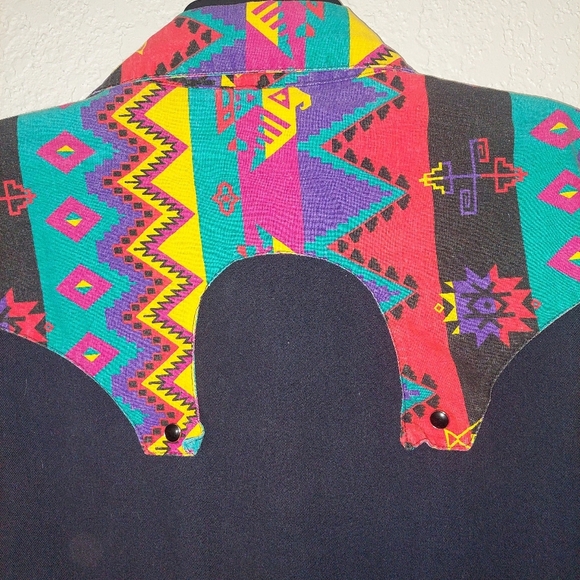 Vtg 80s 90s Wild West Colorful Western  Bib Womens Shirt Aztec Print USA Medium - Picture 3 of 8